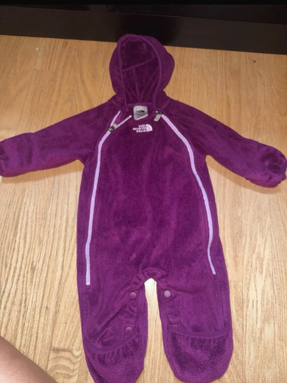 The North Face Purple Fleece Hooded One-Piece Baby Bunting